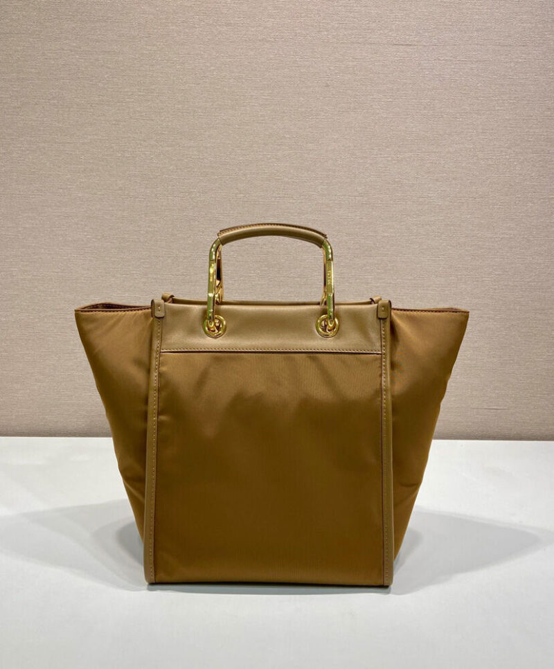 Prada Medium Re-Nylon And Leather Tote Bag Coffee